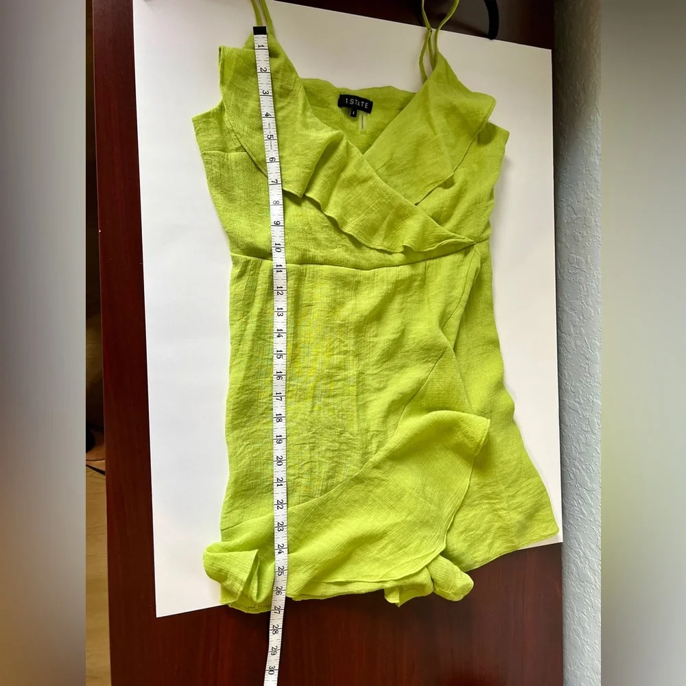 1. State Green Romper Adjustable Straps Ruffle Neckline Mini Length Large